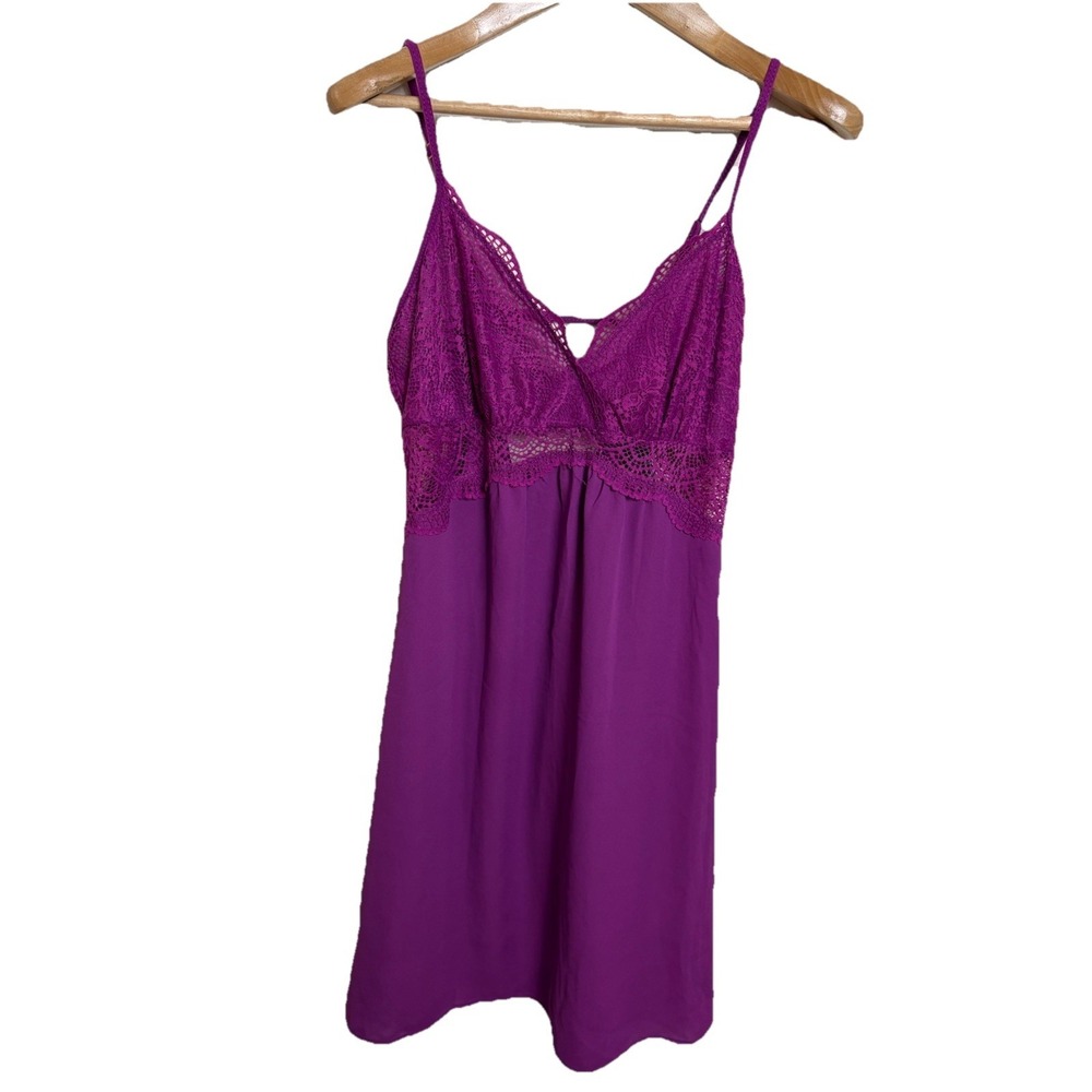 INC International Concepts Purple Slip Dress Lace‎ Trim V-Neck Size Medium